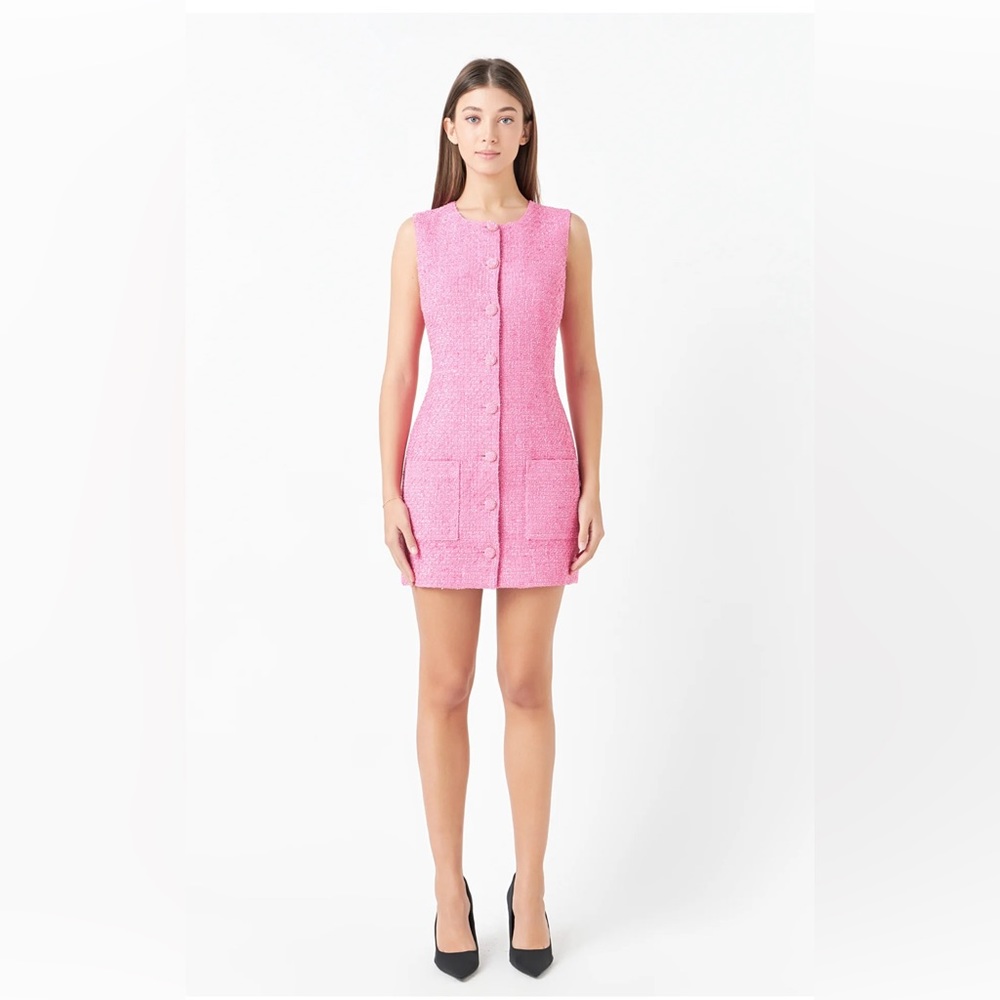 Endless Rose Sleeveless Tweed Mini Dress